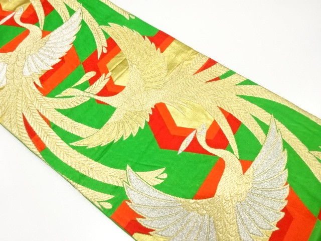 JAPANESE KIMONO / ANTIQUE FUKURO OBI / SILK / WOVEN BISHAMON KIKKO PATTERN